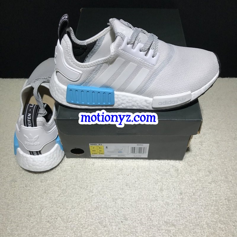 Real Boost Adidas NMD R1 White Bright Cyan